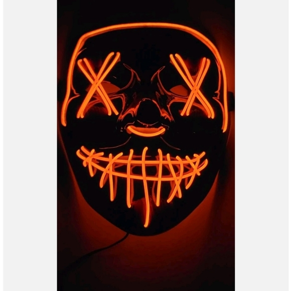 Led Plastic Glow Mask 3 Mode Lighting Halloween Cosplay Rave Club Party Org/Blk - Picture 2 of 5